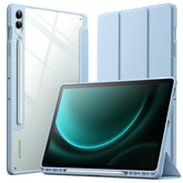 JETech Case for Samsung Galaxy Tab S9 FE+ / S9 FE Plus 12.4-Inch with S Pen Holder, Clear Transparent Hard PC Back, Protective Tri-Fold Stand Tablet Cover, Auto Wake/Sleep (Light Blue)